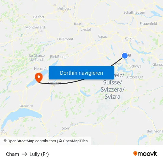 Cham to Lully (Fr) map
