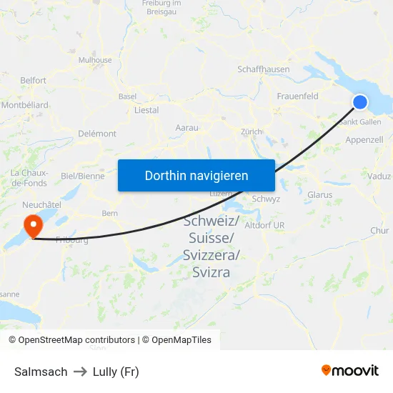 Salmsach to Lully (Fr) map