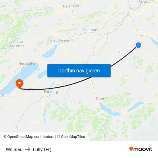 Willisau to Lully (Fr) map