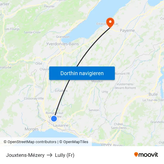 Jouxtens-Mézery to Lully (Fr) map