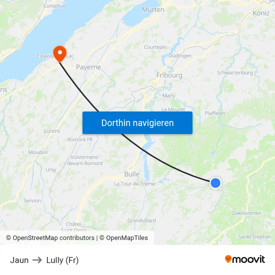 Jaun to Lully (Fr) map