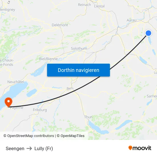 Seengen to Lully (Fr) map