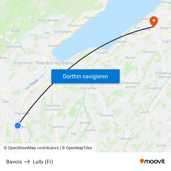 Bavois to Lully (Fr) map