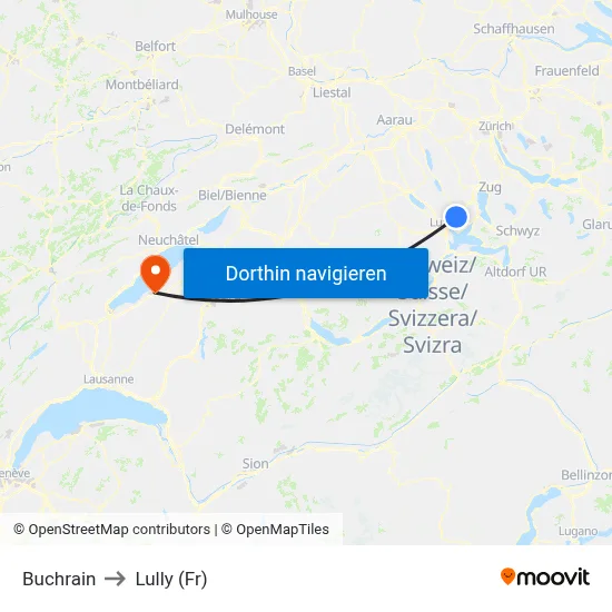 Buchrain to Lully (Fr) map