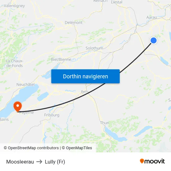 Moosleerau to Lully (Fr) map