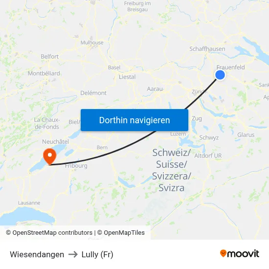 Wiesendangen to Lully (Fr) map