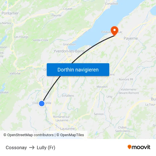 Cossonay to Lully (Fr) map