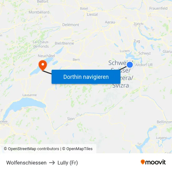 Wolfenschiessen to Lully (Fr) map