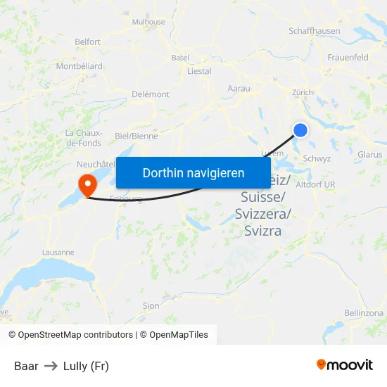 Baar to Lully (Fr) map