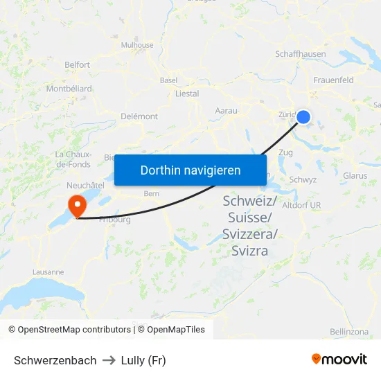 Schwerzenbach to Lully (Fr) map