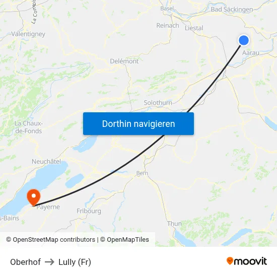 Oberhof to Lully (Fr) map
