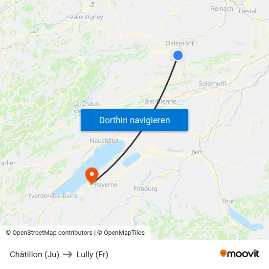 Châtillon (Ju) to Lully (Fr) map