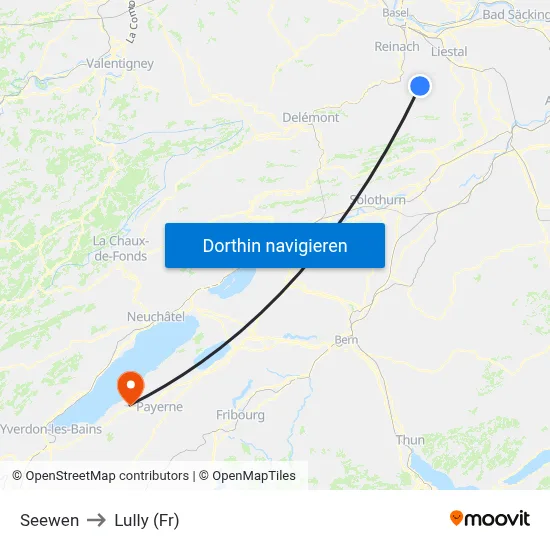Seewen to Lully (Fr) map