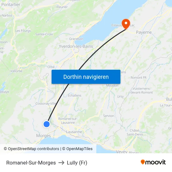 Romanel-Sur-Morges to Lully (Fr) map