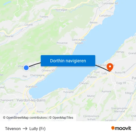 Tévenon to Lully (Fr) map