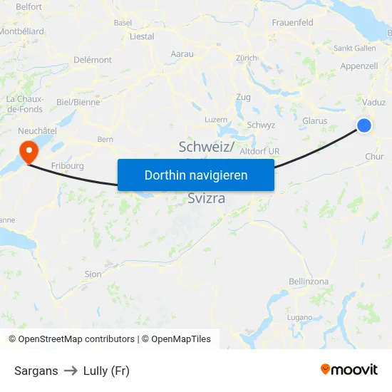 Sargans to Lully (Fr) map