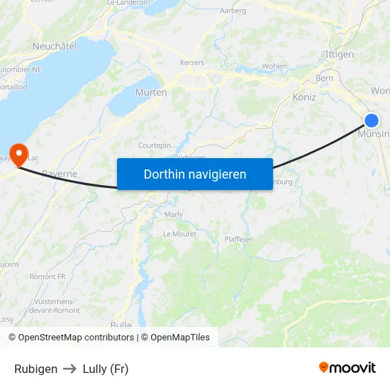 Rubigen to Lully (Fr) map