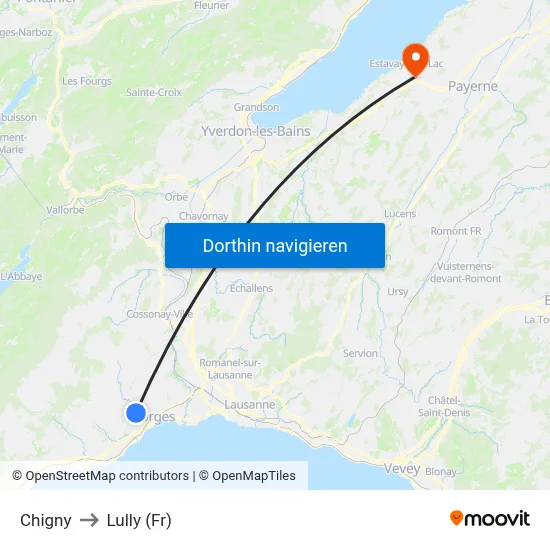 Chigny to Lully (Fr) map
