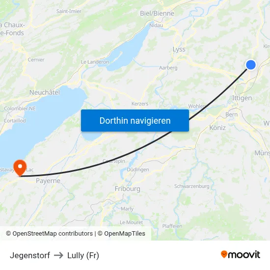 Jegenstorf to Lully (Fr) map