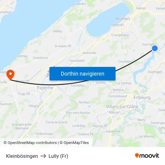 Kleinbösingen to Lully (Fr) map