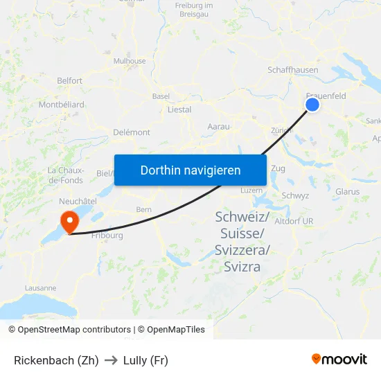 Rickenbach (Zh) to Lully (Fr) map