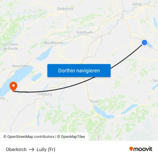 Oberkirch to Lully (Fr) map