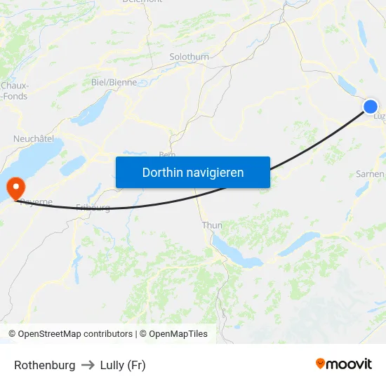 Rothenburg to Lully (Fr) map