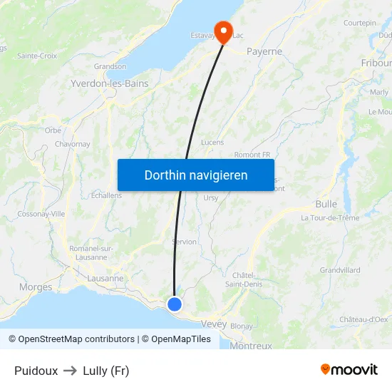Puidoux to Lully (Fr) map