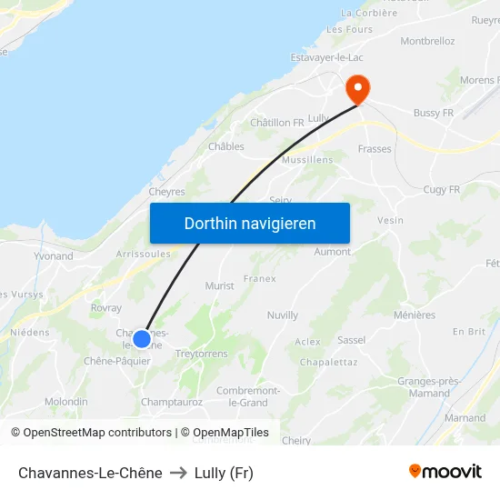 Chavannes-Le-Chêne to Lully (Fr) map