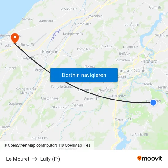 Le Mouret to Lully (Fr) map