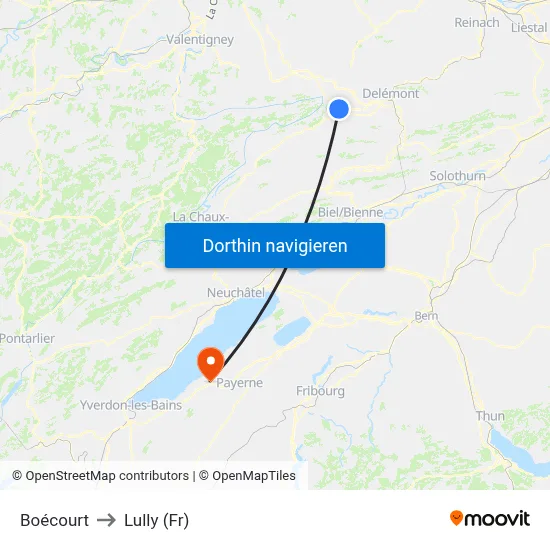 Boécourt to Lully (Fr) map