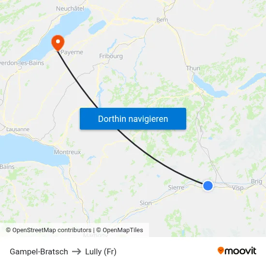 Gampel-Bratsch to Lully (Fr) map