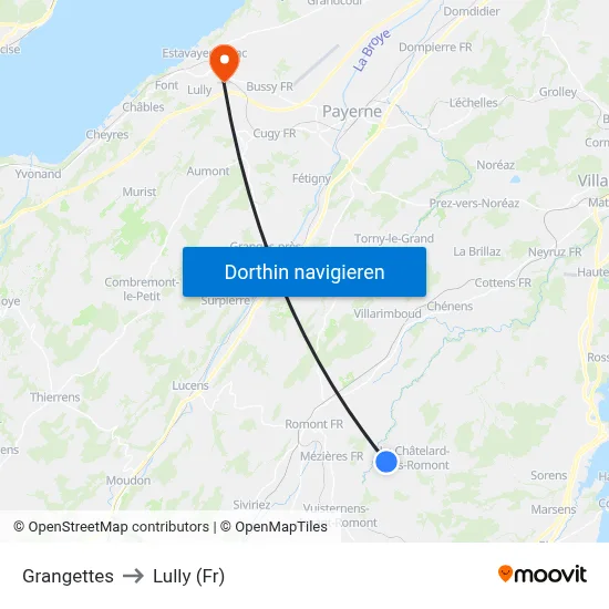 Grangettes to Lully (Fr) map