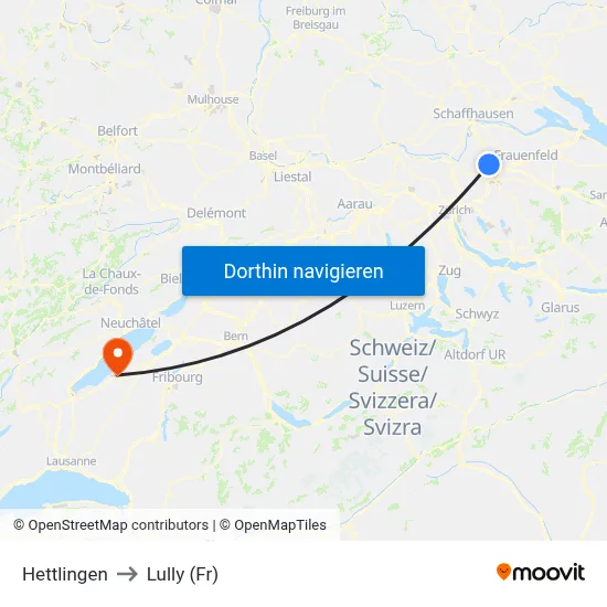 Hettlingen to Lully (Fr) map