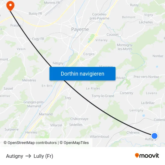 Autigny to Lully (Fr) map
