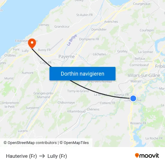 Hauterive (Fr) to Lully (Fr) map
