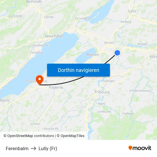 Ferenbalm to Lully (Fr) map