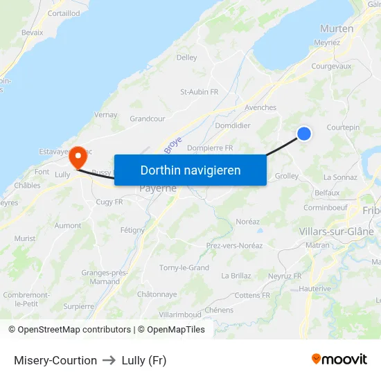 Misery-Courtion to Lully (Fr) map