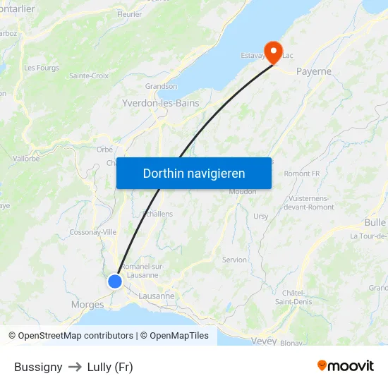 Bussigny to Lully (Fr) map