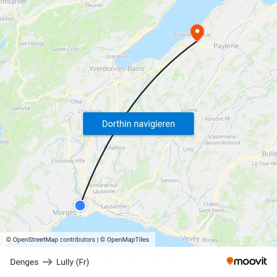 Denges to Lully (Fr) map