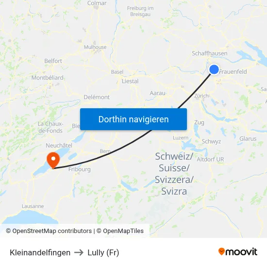 Kleinandelfingen to Lully (Fr) map