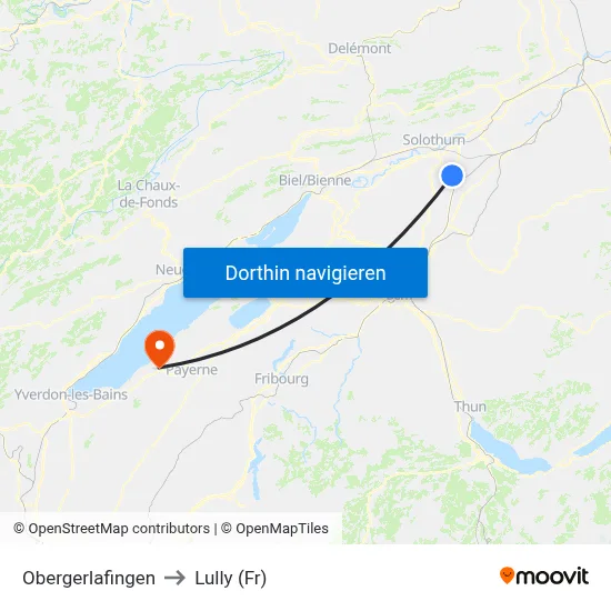 Obergerlafingen to Lully (Fr) map