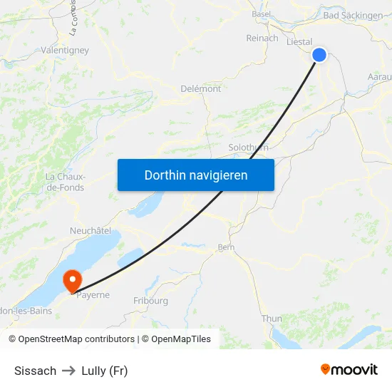 Sissach to Lully (Fr) map