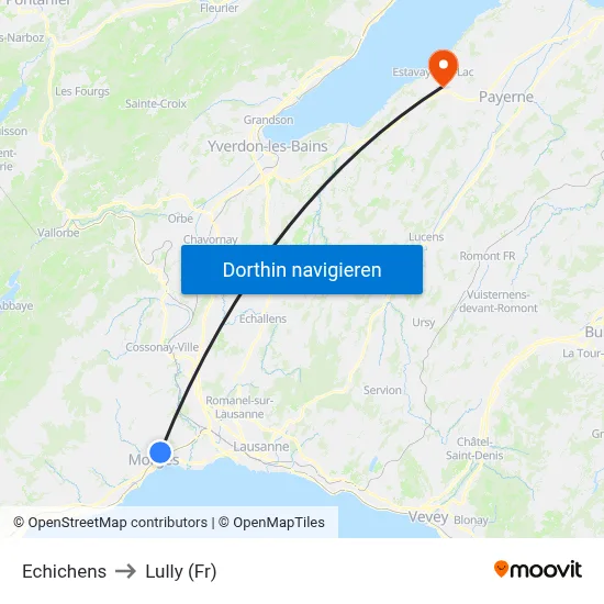 Echichens to Lully (Fr) map