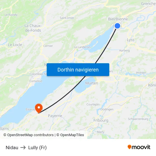 Nidau to Lully (Fr) map