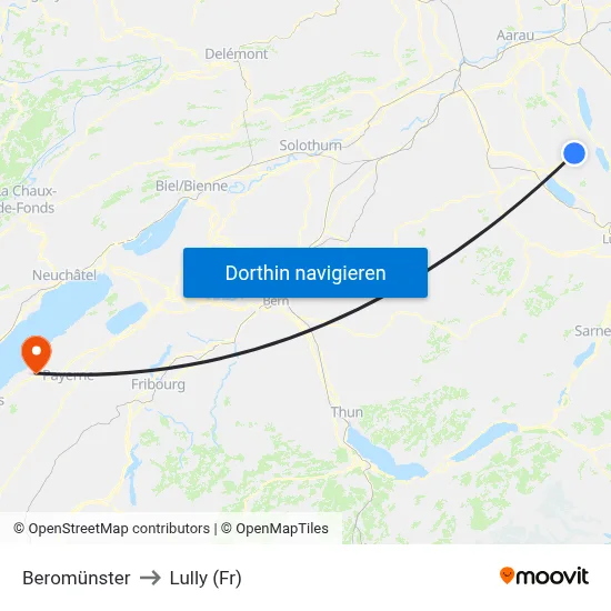 Beromünster to Lully (Fr) map