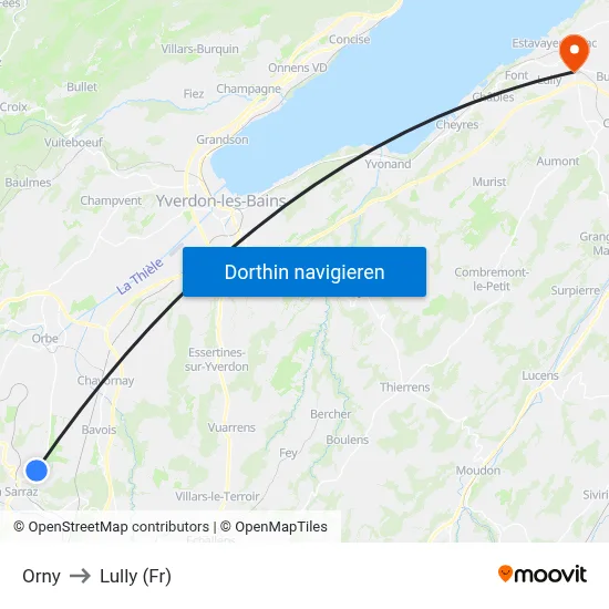 Orny to Lully (Fr) map