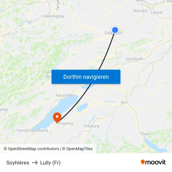 Soyhières to Lully (Fr) map