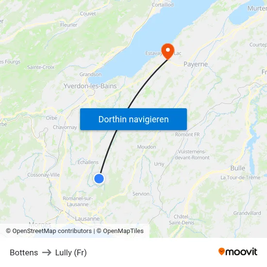 Bottens to Lully (Fr) map