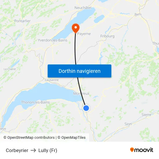 Corbeyrier to Lully (Fr) map